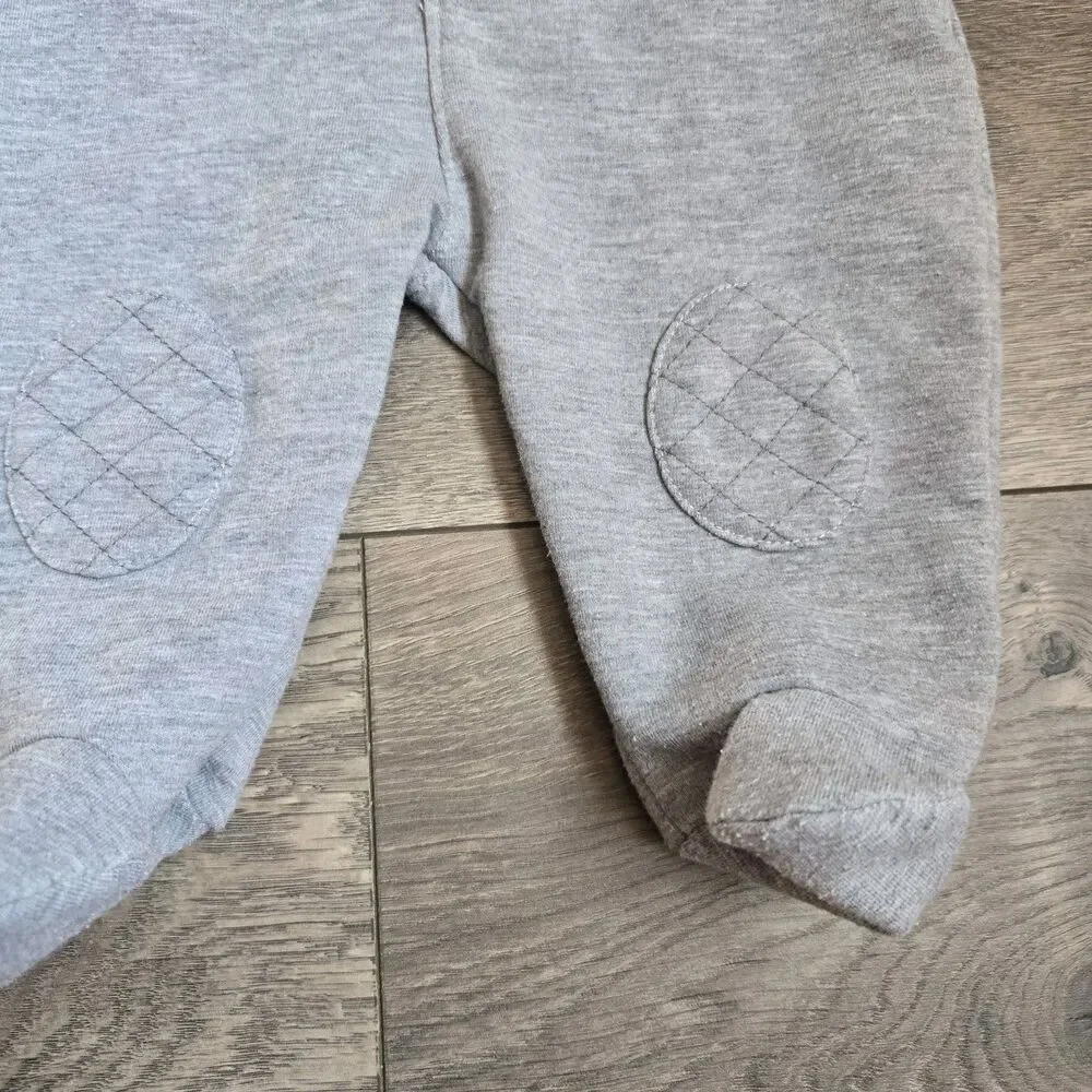 Baby Club Chic RN Gray Cotton Footed Overalls Dungarees Romper Quilted Knees NB
